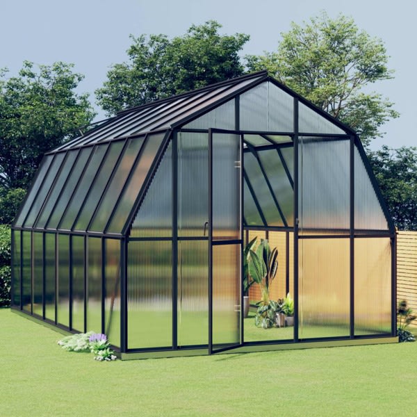 vidaXL Växthus med basram antracit 12,63 m² aluminium Antracit