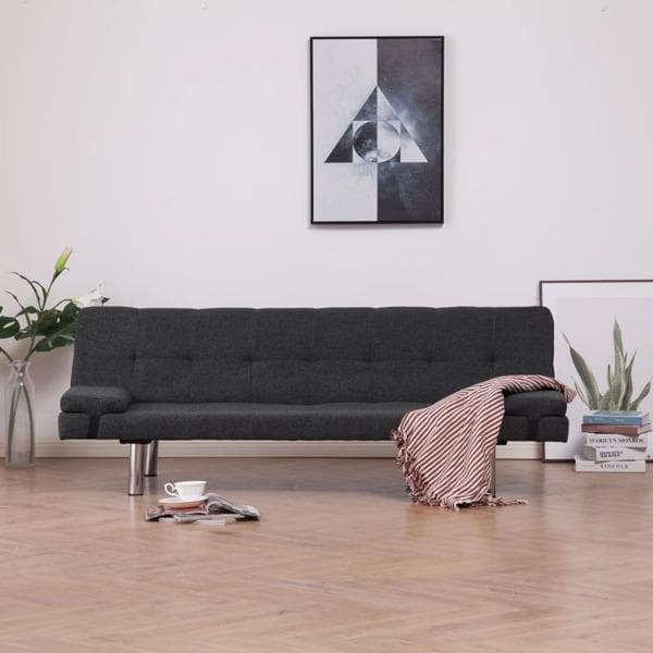 vidaXL Bäddsoffa med två kuddar mörkgrå polyester grå