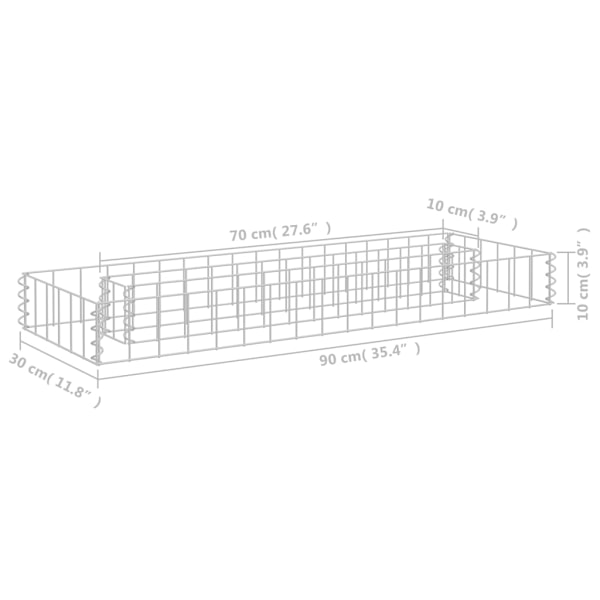 vidaXL Planteringsgabion upphöjd galvaniserat stål 90x30x10 cm Silver