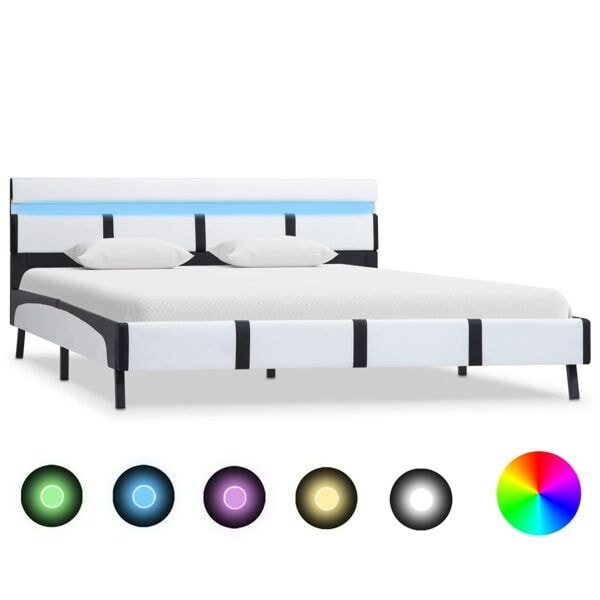 vidaXL Sängram med LED vit konstläder 160x200 cm Vit