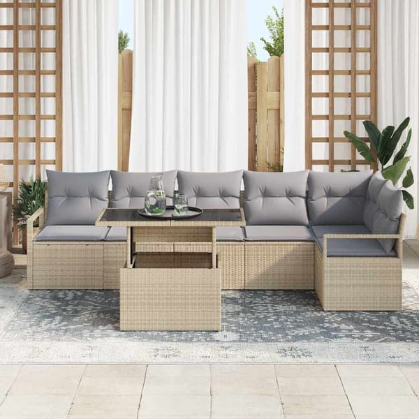 vidaXL Trädgårdsoffset 7 st Beige konstrotting Beige