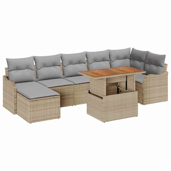 vidaXL Trädgårdsoffset 8 st Beige Poly rattan Beige