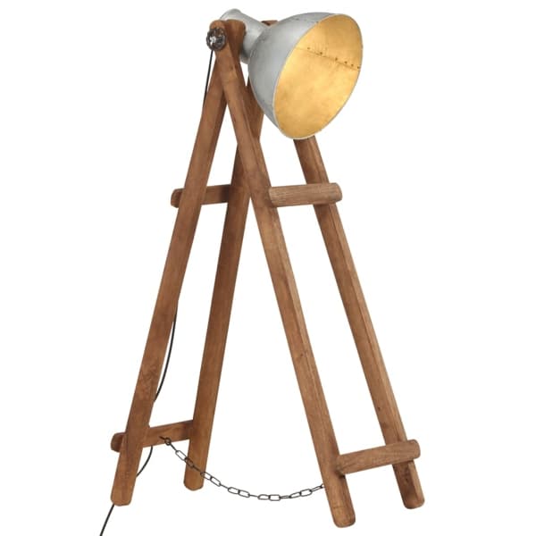 vidaXL Golvlampa silver E27 massivt mangoträ Silver