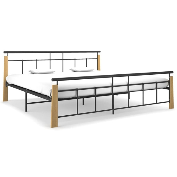 vidaXL Sängram metall och massiv ek 200x200 cm Svart
