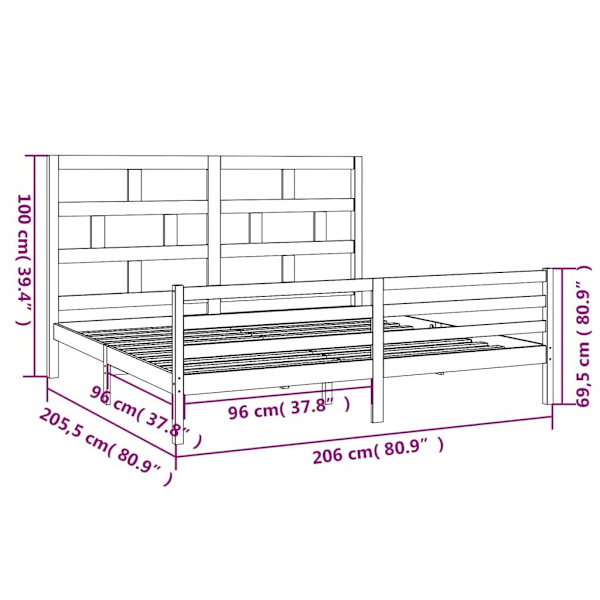 vidaXL Sängram grå massiv furu 200x200 cm Grå