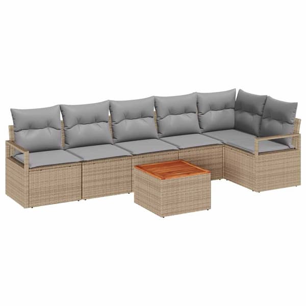 vidaXL Trädgårdsoffset 7 st Beige konstrotting Beige