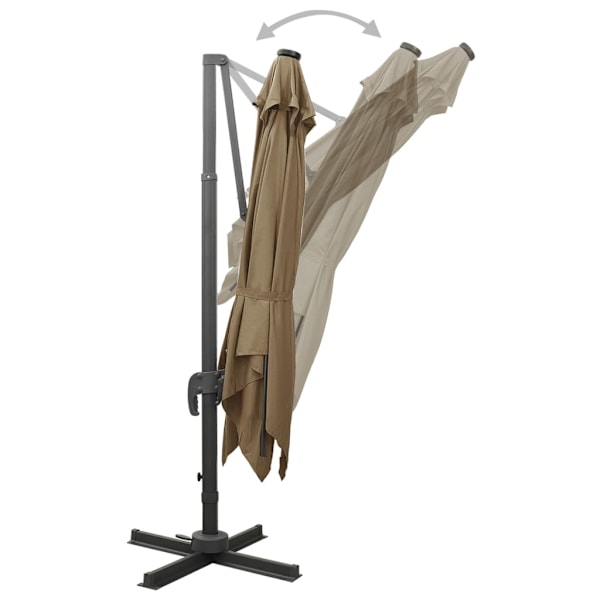 vidaXL Frihängande trädgårdsparasoll med stång och LEDs taupe 300 cm Taupe