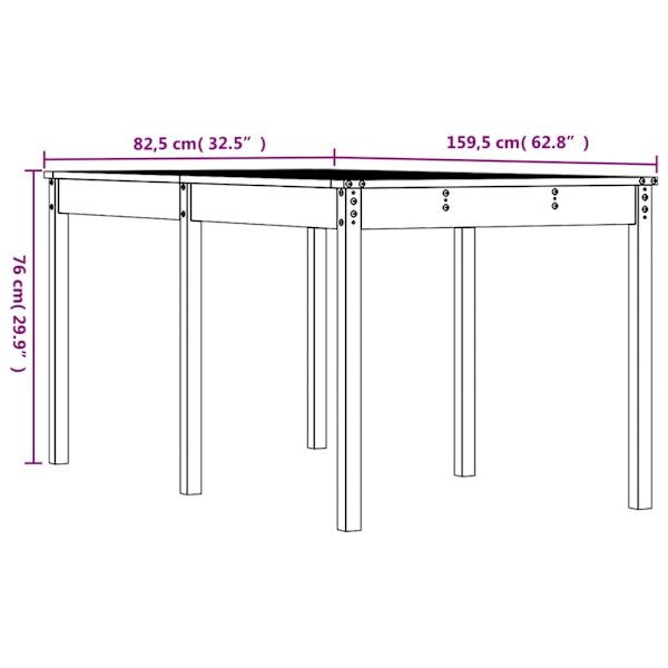 vidaXL Trädgårdsbord 159,5x82,5x76 cm massiv furu Brun