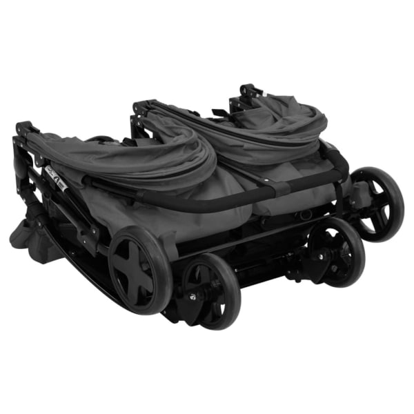 vidaXL Tvillingvagn mörkgrå och svart stål grå