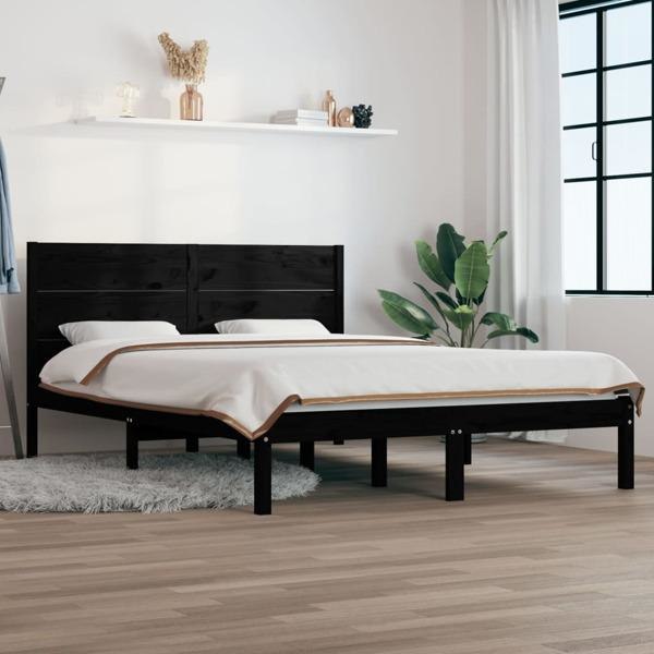 vidaXL Sängram svart massivt trä 120x190 cm Svart