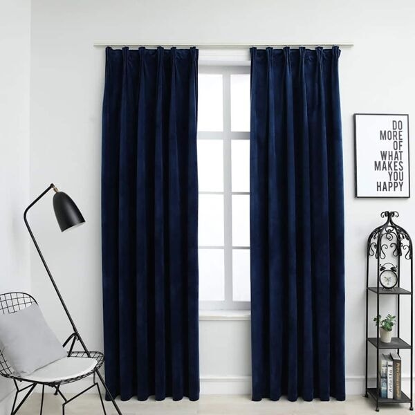 vidaXL Mörkläggningsgardiner 2 st med krokar sammet mörkblå 140x245 cm Blå
