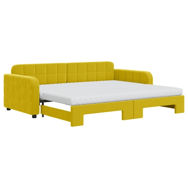vidaXL Dagbädd utdragbar med madrasser gul 90x200 cm sammet Gul