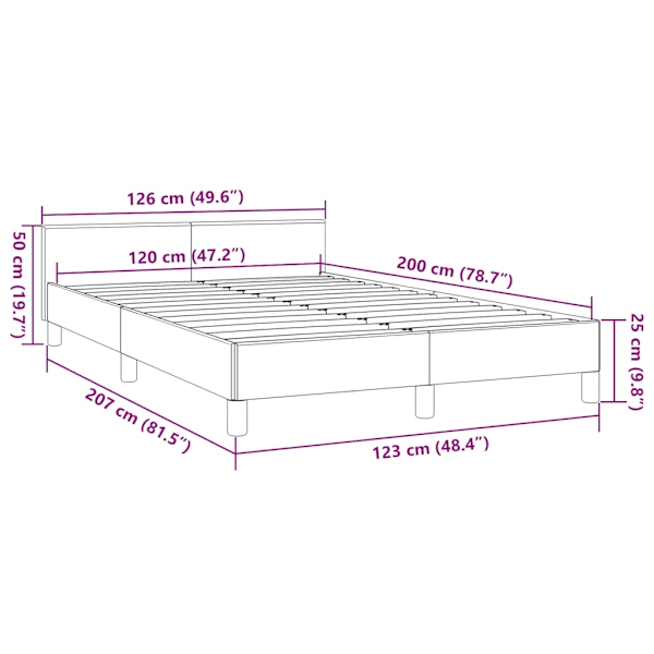 vidaXL Sängram utan madrass mörkgrå 120x200 cm tyg Grå