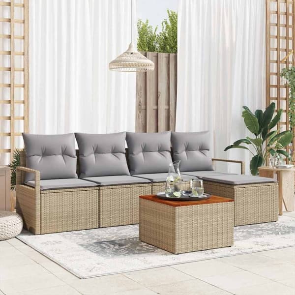 vidaXL Trädgårdsoffset 6 st Beige konstrotting Beige