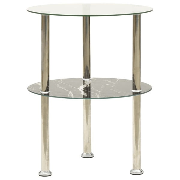 vidaXL 322789  2-Tier Side Table Transparent & Black 38 cm Tempered Glass Svart