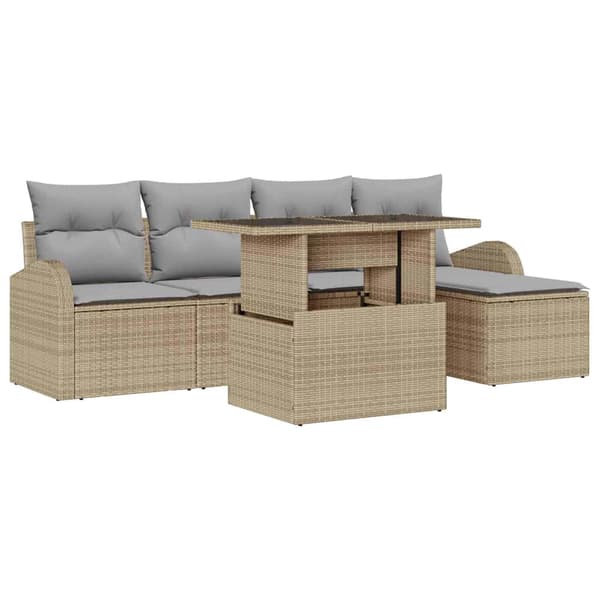 vidaXL Trädgårdsoffset 6 st Beige konstrotting Beige
