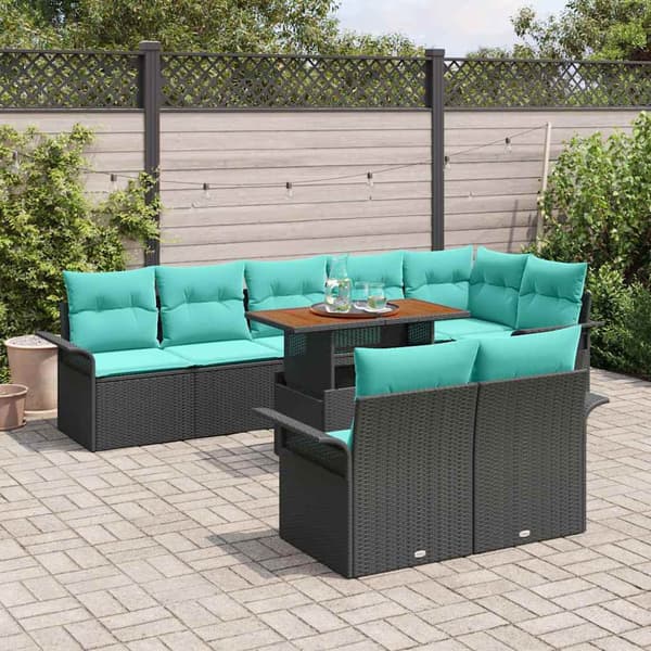 vidaXL Trädgårdsoffset 9 st Svart Poly rattan art