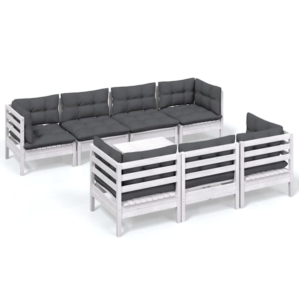 vidaXL Loungegrupp med dynor 8 delar massiv furu Vit