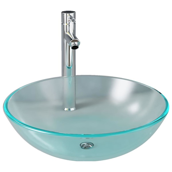 vidaXL Handfat med kran och bottenventil frostat härdat glas Silver