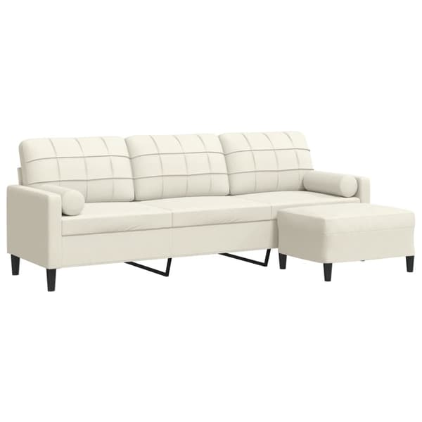 vidaXL 3-sitssoffa med fotpall gräddvit 210 cm sammet Kräm