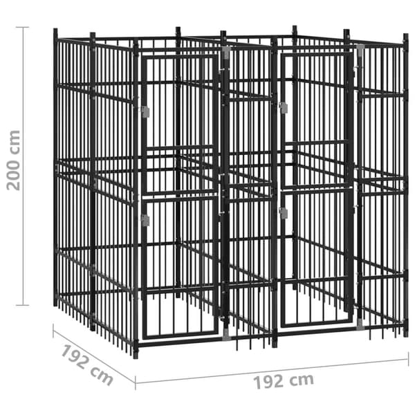 vidaXL Hundgård för utomhusbruk stål 3,69 m² Svart