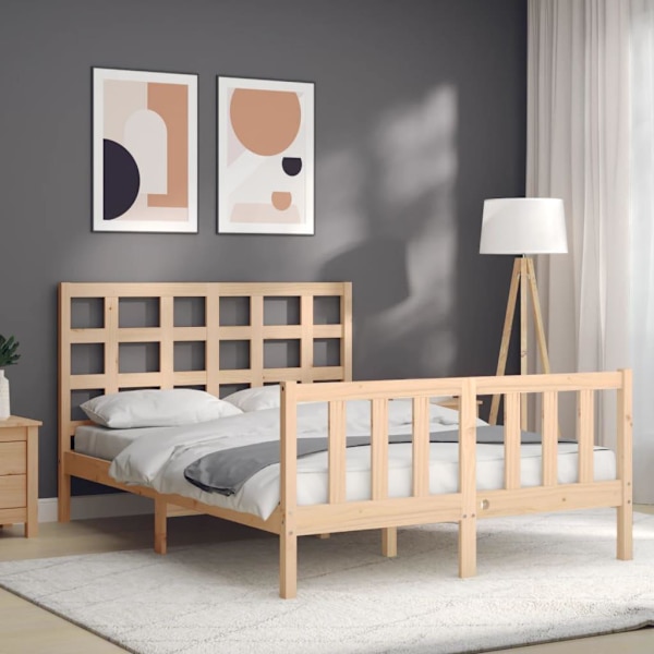 vidaXL Sängram med huvudgavel 120x200 cm massivt trä Brun