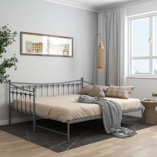 vidaXL Utdragbar sängram bäddsoffa grå metall 90x200 cm grå