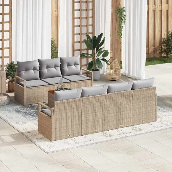 vidaXL Trädgårdsoffset 8 st Beige konstrotting Beige