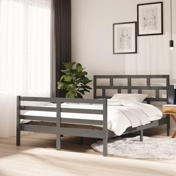 vidaXL Sängram grå massiv furu 140x200 cm Grå
