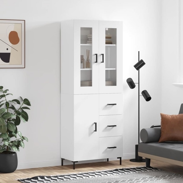 vidaXL Högskåp högglans vit 69,5x34x180 cm konstruerat trä Vit