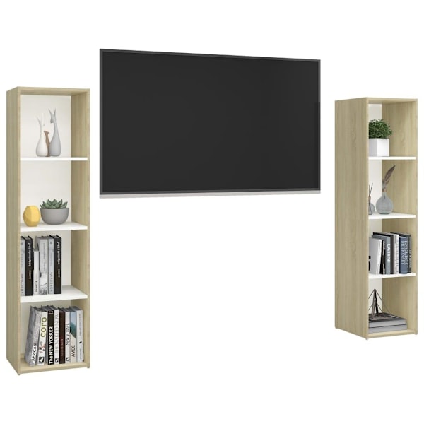 vidaXL TV-skåp 2 st vit och sonoma-ek 142,5x35x36,5 cm konstruerat trä Vit