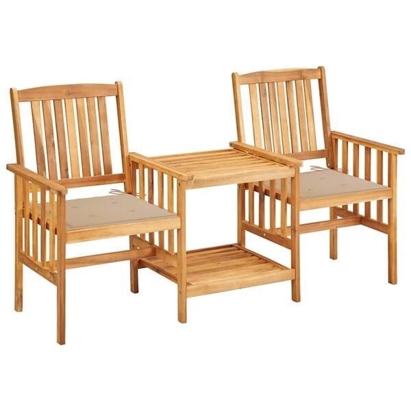 vidaXL Trädgårdsstolar med bord och dynor massivt akaciaträ Beige