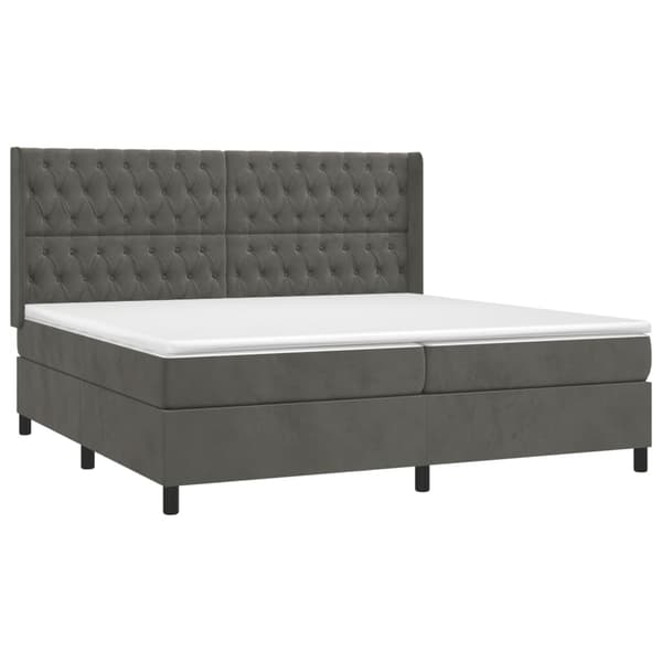 vidaXL Ramsäng med madrass & LED mörkgrå 200x200 cm sammet Grå