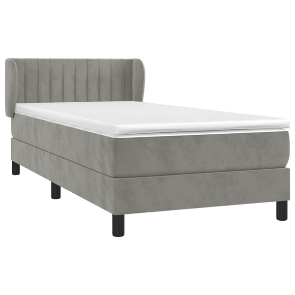 vidaXL Ramsäng med madrass ljusgrå 90x190 cm sammet Grå