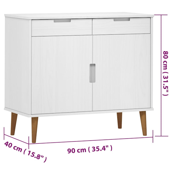 vidaXL Skänk MOLDE vit 90x40x80 cm massiv furu Vit