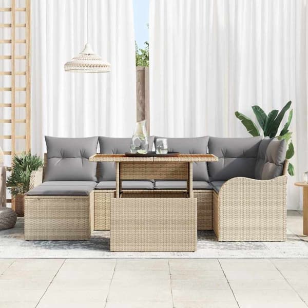 vidaXL Trädgårdsoffset 7 st Beige Poly rattan Beige