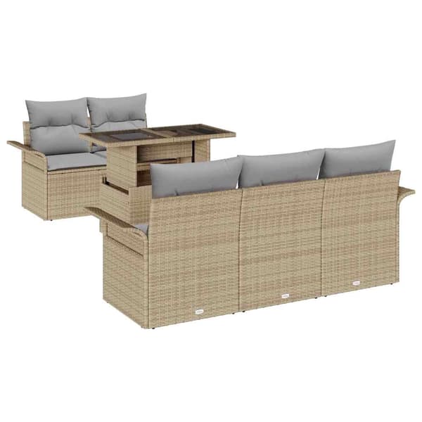 vidaXL Trädgårdsoffset 6 st Beige konstrotting Beige