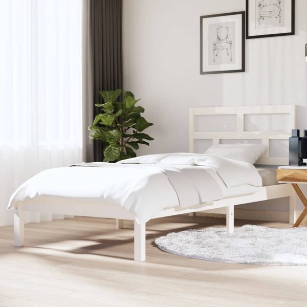 vidaXL Sängram massiv furu 90x190 cm vit Vit