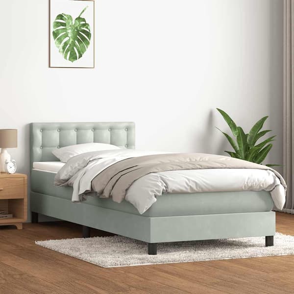 vidaXL Resårsäng med madrass ljusgrå 90x220 cm sammet Grå
