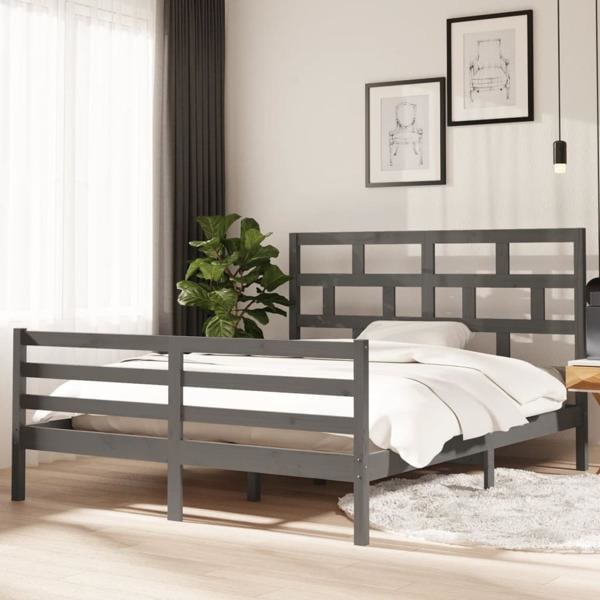 vidaXL Sängram grå massiv furu 160x200 cm Grå