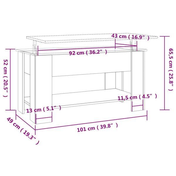vidaXL Soffbord rökfärgad ek 101x49x52 cm konstruerat trä Brun