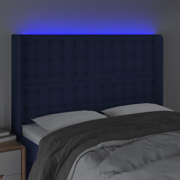 vidaXL Sänggavel LED blå 147x16x118/128 cm tyg Blå