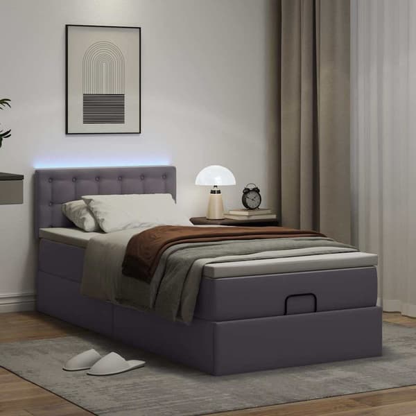 vidaXL Ottoman sängram med madrass grå 90x190 cm konstläder Grå