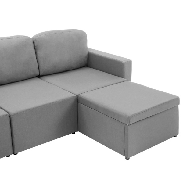 vidaXL Bäddsoffa modulär 3-sits ljusgrå tyg grå