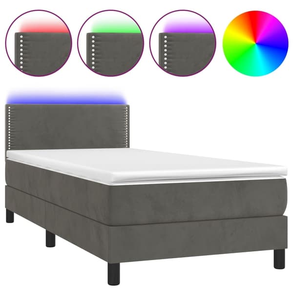vidaXL Ramsäng med madrass & LED mörkgrå 100x200 cm sammet Grå