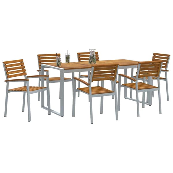 vidaXL Trädgårdsmöbelset 7 pcs Grå Massivt Akaciaträ Grå