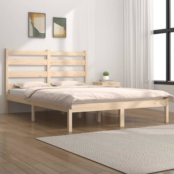 vidaXL Sängram massiv furu 135x190 cm Brun
