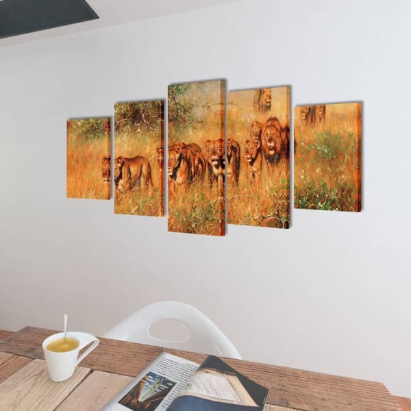 vidaXL Uppsättning väggbonader på duk: lejon 100 x 50 cm multifärg