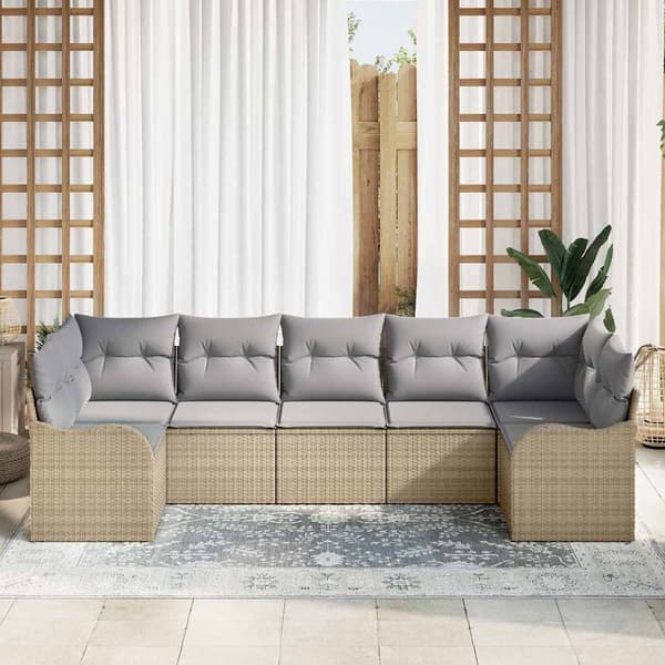 vidaXL Trädgårdsoffset 7 st beige och ljusgrå Poly rattan Beige