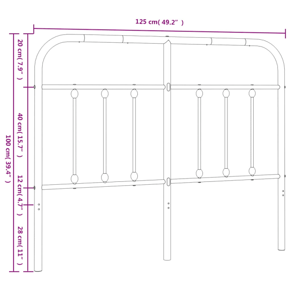 vidaXL Huvudgavel metall svart 120 cm Svart